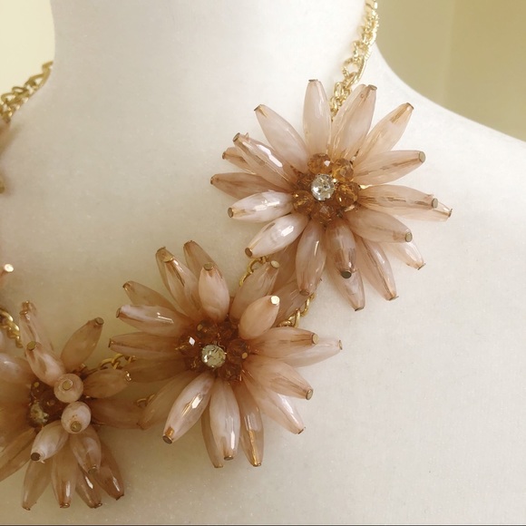 Smoky Quartz Look Floral Statement Bib Necklace 18” - Picture 2 of 3